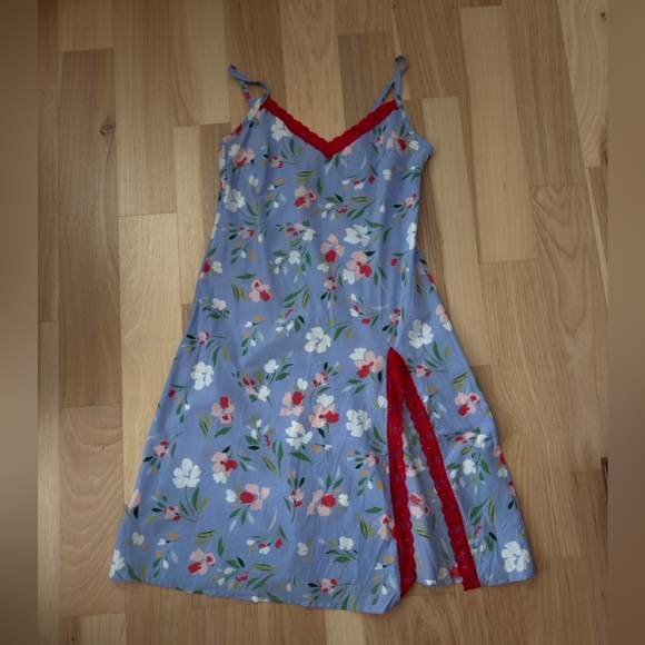 Adore Me Analise Slip blue flora lace trim spaghetti adjustable straps dress L - Picture 4 of 14